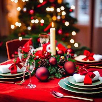 beautiful christmas table with christmas decoration