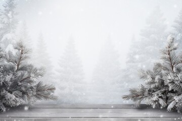 Winter Display - Fir Branches On Snowy Table, copy space, generative ai