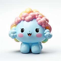 A little blue toy with a pink hair. Realistic clipart on white background