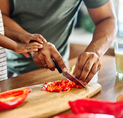 child family kitchen food boy son mother father meal preparing healthy diet eating home black african american father lunch dinner ingredient cooking chopping knife