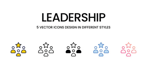 Leadership Icon Design in Five style with Editable Stroke. Line, Solid, Flat Line, Duo Tone Color, and Color Gradient Line. Suitable for Web Page, Mobile App, UI, UX and GUI design.