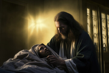 Jesus healing the needy and sick people - obrazy, fototapety, plakaty