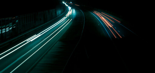 lights of cars with night. long exposure, light lines