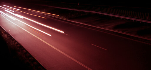 lights of cars with night. long exposure, light lines