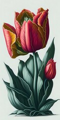 a group of pink tulips with green leaves