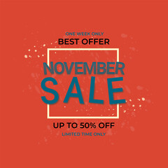 November Sale banner. Sale offer price sign. Brush vector banner. Discount text. Vector