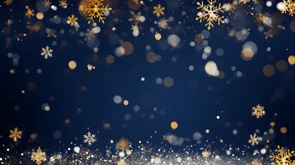 Obraz premium Navy Christmas background. Abstract background featuring dark blue and golden particles. Space for text.