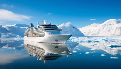  Spectacular views of a large cruise ship sailing through majestic northern seascape with glaciers © Ilja