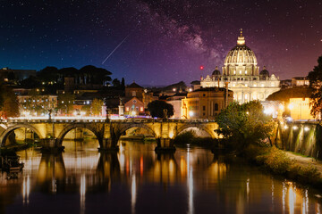 Fototapeta na wymiar Vatican at sunset & Ponte Sant'Angelo Rome Italy 