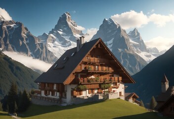 Fototapeta na wymiar alpine village in the mountains