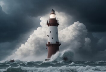Naklejka na ściany i meble lighthouse on the shore of the sea