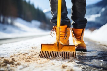 Efficient snow shoveling and road cleaning for safe and accessible transportation in winter - obrazy, fototapety, plakaty