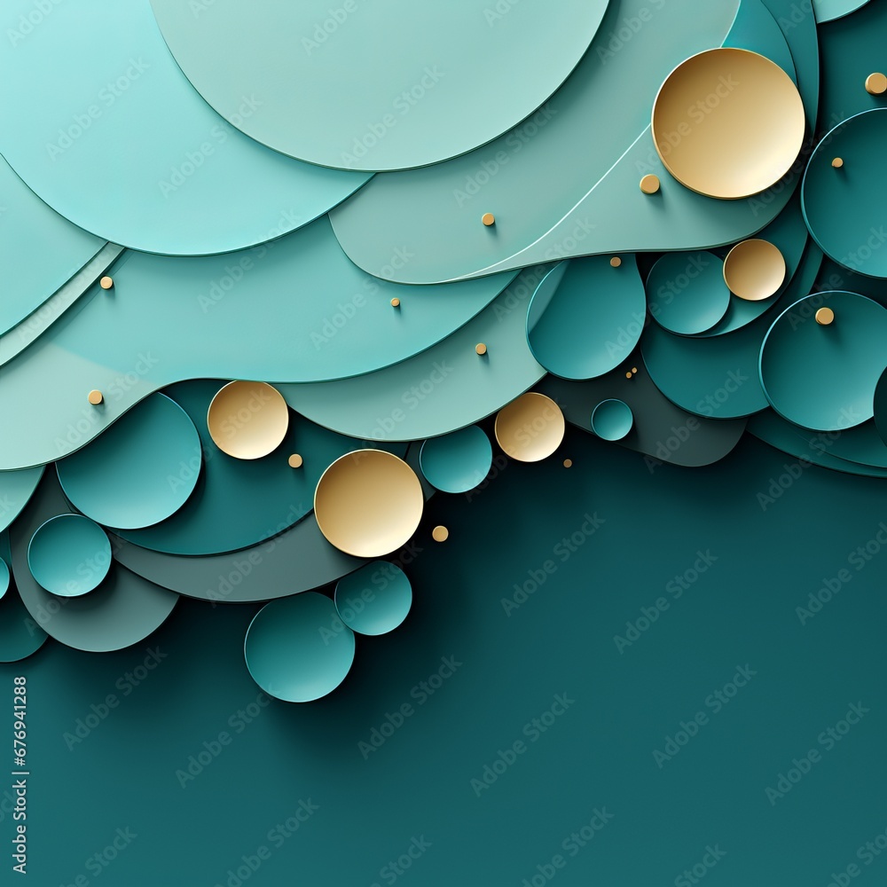 Poster abstraction with geometric shapes in shades of turquoise and red accents on some elements. banner wi