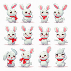Naklejka premium New Year emoticons funny bunnies, emoji. Cartoon style, New Year, Christmas.