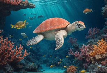 Naklejka premium green sea turtle swimming