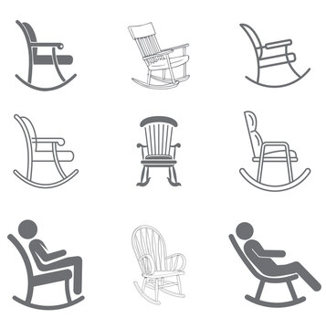 relax or rocking chair vector art design icon, chair, furniture, seat, office, design, interior, 3d, table, vector, stool, business, desk, armchair, object, set, icon, decoration, home, chairs, style