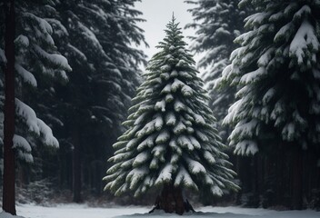 snow covered pine trees