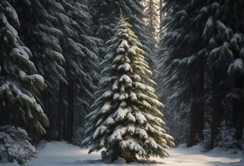 snow covered pine trees