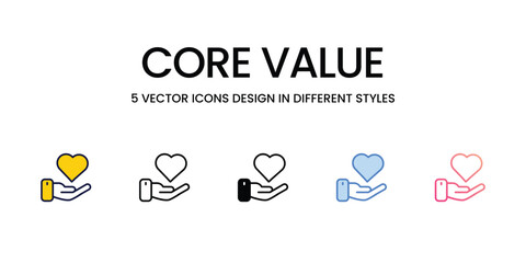 Core Value Icon Design in Five style with Editable Stroke. Line, Solid, Flat Line, Duo Tone Color, and Color Gradient Line. Suitable for Web Page, Mobile App, UI, UX and GUI design.