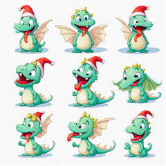 Obraz premium New year emoji of funny dragon. Cartoon style, New Year, Christmas.