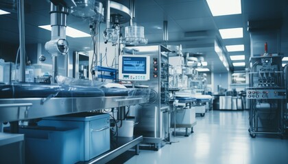 Cutting edge medical equipment and advanced devices in a state of the art operating room - obrazy, fototapety, plakaty