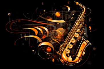 Fototapeta na wymiar Musical style illustration, colorful saxophone, notes. Poster, music concert, festival, music store and musical instrument design.