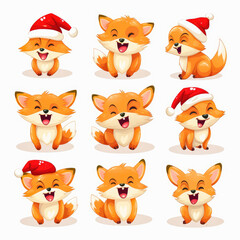 New Year emoticons funny foxes emoji. Cartoon style, New Year, Christmas.