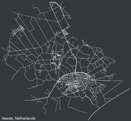 Detailed hand-drawn navigational urban street roads map of the Dutch city of NEEDE, NETHERLANDS with solid road lines and name tag on vintage background