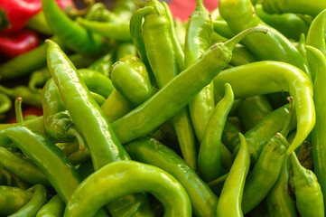 fresh appetizing green hot peppers at the bazaar on the island of Cyprus in autumn 3