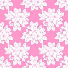 seamless contour pattern of large white flowers on a pink background, texture, design