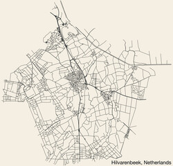 Obraz premium Detailed hand-drawn navigational urban street roads map of the Dutch city of HILVARENBEEK, NETHERLANDS with solid road lines and name tag on vintage background