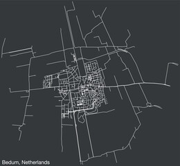 Detailed hand-drawn navigational urban street roads map of the Dutch city of BEDUM, NETHERLANDS with solid road lines and name tag on vintage background