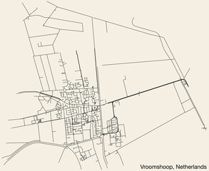 Detailed hand-drawn navigational urban street roads map of the Dutch city of VROOMSHOOP, NETHERLANDS with solid road lines and name tag on vintage background