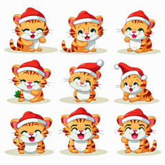 Obraz na płótnie Canvas New year emoji funny tiger cub. Cartoon style, New Year, Christmas.
