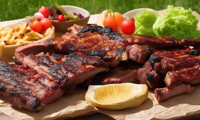 grilled meat and vegetables
