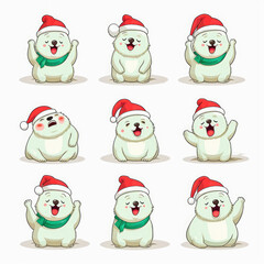 New Year emoticons funny polar bears, emoji. Cartoon style, New Year, Christmas.