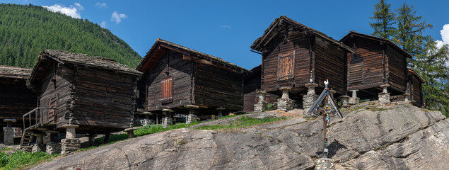 Wooden beam houses in Saas Fee, Switzerland
