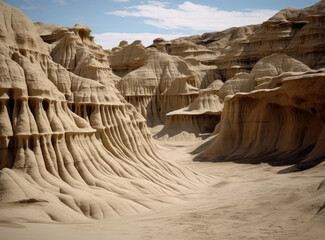 Desert formations with large sandy rock formations. 