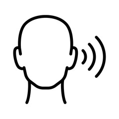 Hearing aid on human ear, linear icon, head. - obrazy, fototapety, plakaty