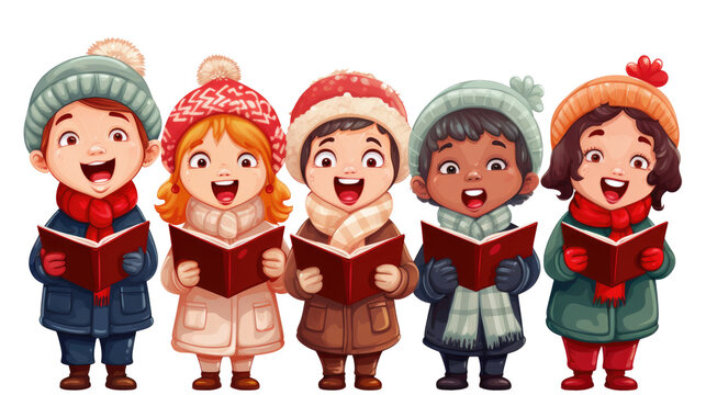 Children's Choir singing Carols cartoon on transparent background, png