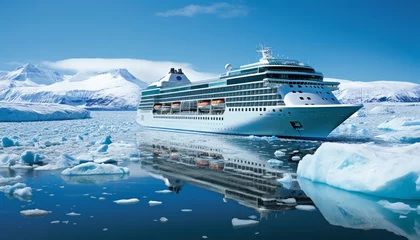 Poster Cruise ship sailing through stunning northern seascape with glaciers, canada or alaska © Ilja