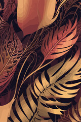 Golden Botanical Art with Seamless Pink and Golden Monstera Leaves Beauty