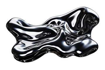 Isolated abstract melted liquid chrome metal in organic shapes, Wavy molten gloss aluminium , cutout isolated on transparent background, ready for placement.