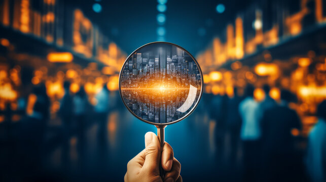 CRM Focus: Hand with Magnifier on Human Icon for Customer Targeting