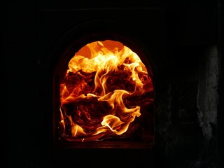 Closeup of fiery flames in an incinerator