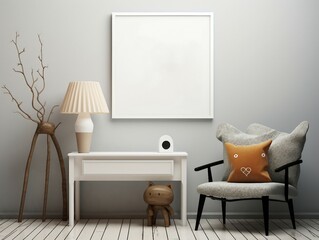 Layout of poster, poster in the room,  modern living room with armchair