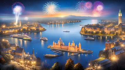 Naklejka premium New Year fireworks and celebrations