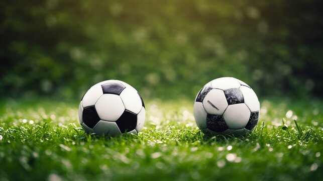 Black and white soccer and football ball in the field. Horizontal sport theme poster, greeting cards, headers, website and app photography ::10 , 8k, 8k render