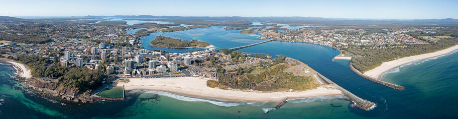 Aerial view of the towns of forster and Tuncurry on wallis lakes on the New South Wales north coast, Australia.
