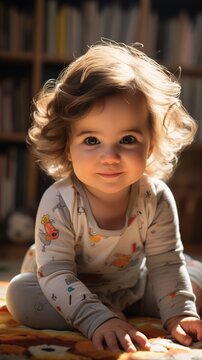 baby girl sitting rug room caleb critical role happily smiling professional looks wearing pajamas